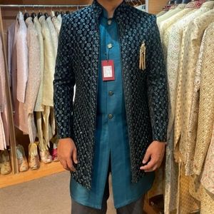 Buy Indian Suits Silk Navy Blue Men Sherwani MSTV0682